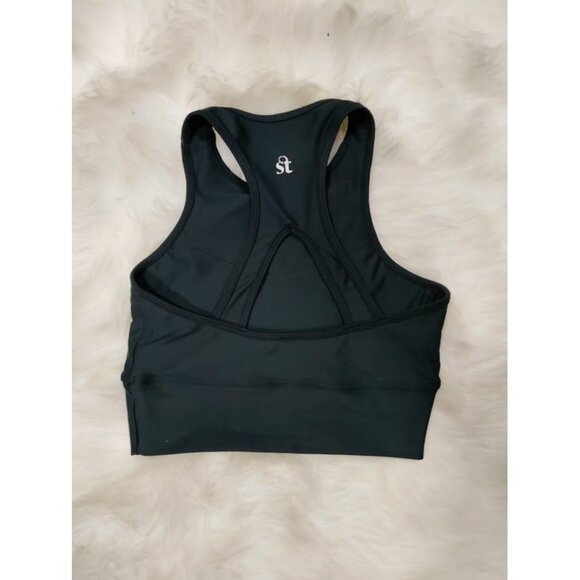 Strut This Stretch Crew Neck Sleeveless Racerback Star Sports Bra Black Small - Picture 2 of 5